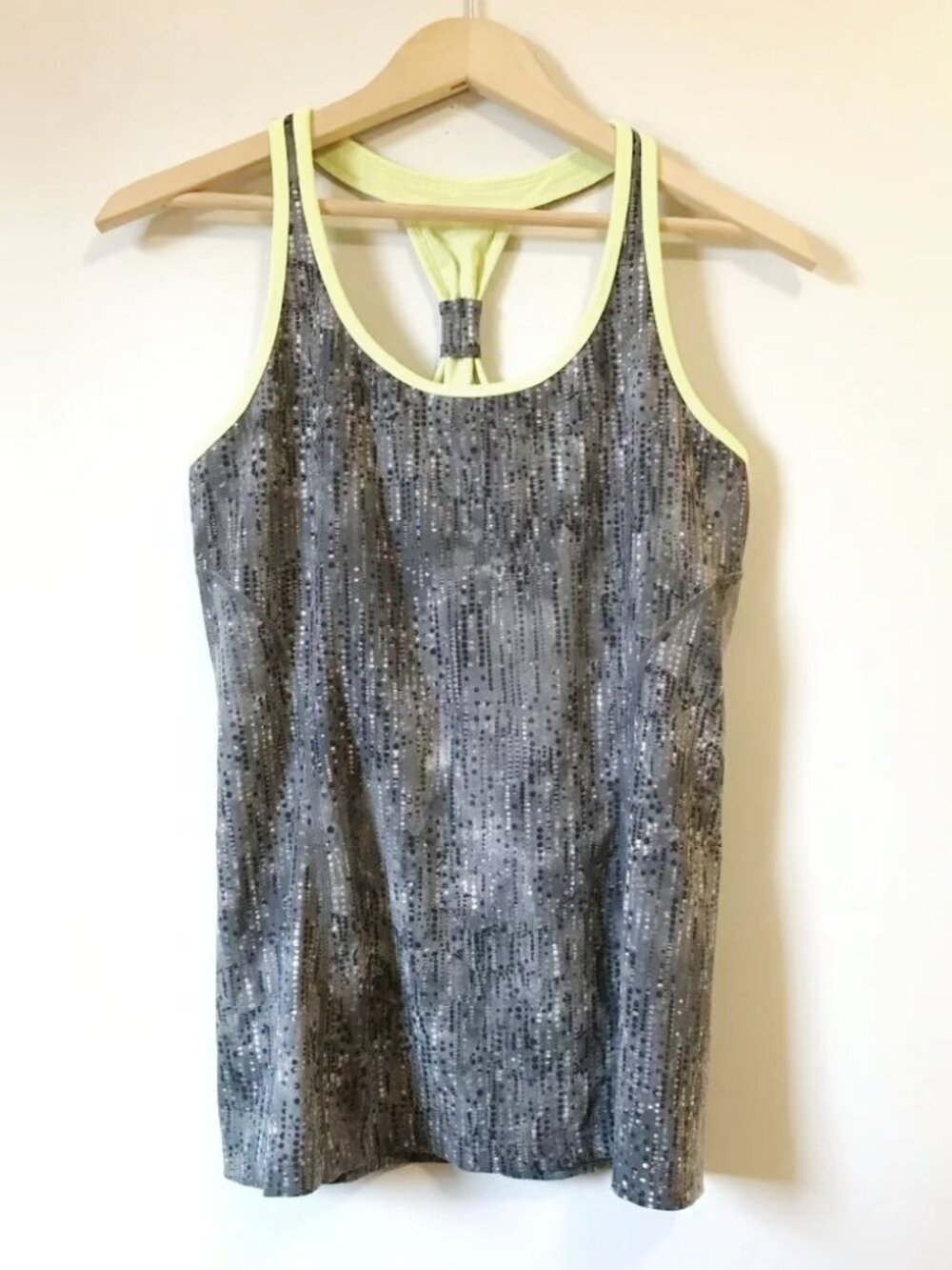 Tuff Athletics Lime Green & Matrix Grey Racerback Tank Inbuilt Bra Size Medium